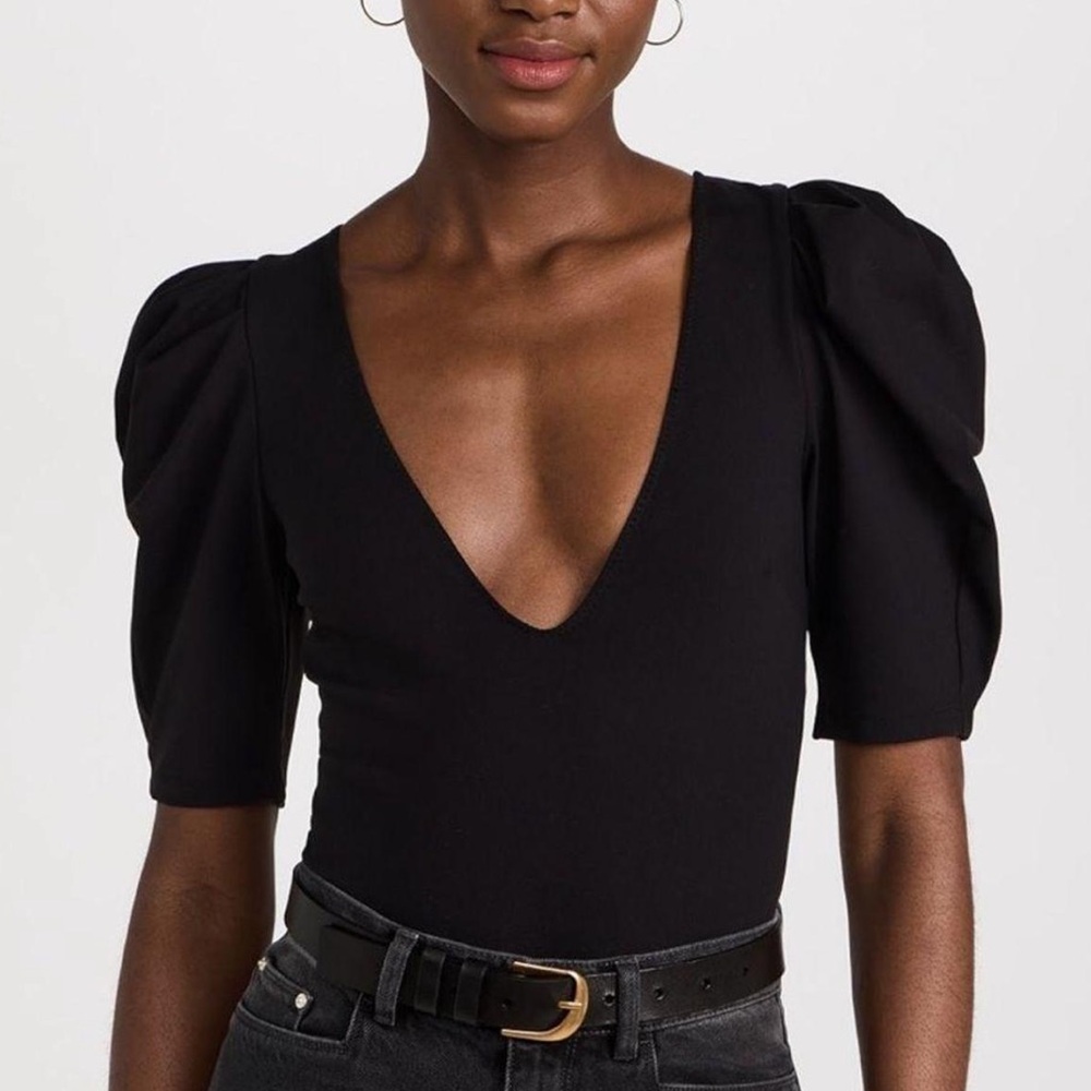 Free People Va Va Voom Puff Sleeve V Neck Bodysuit